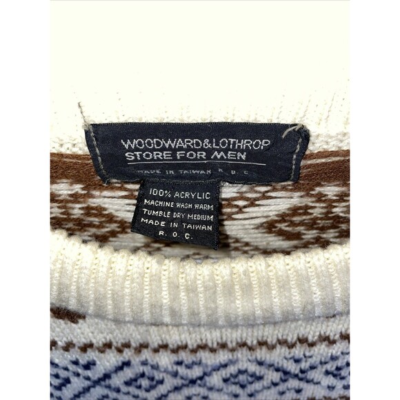 Woodward & Lothrop Men’s Pullover Sweater Size Large Ivory Reindeer Motif Cozy - Picture 2 of 12